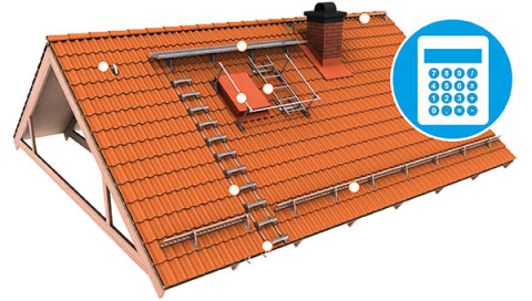Illustration på ett tak med röda takpannor och taksäkerhet.