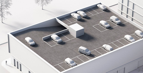 Parkeringsdäck låglutande tak